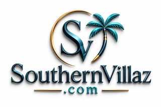 SouthernVillaz.com logo featuring stylized SV initials with palm tree design in teal and gold